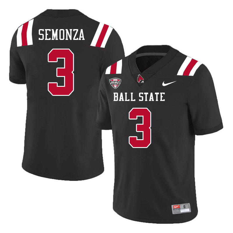 Ball State Cardinals #3 Kadin Semonza College Football Jerseys Stitched-Black